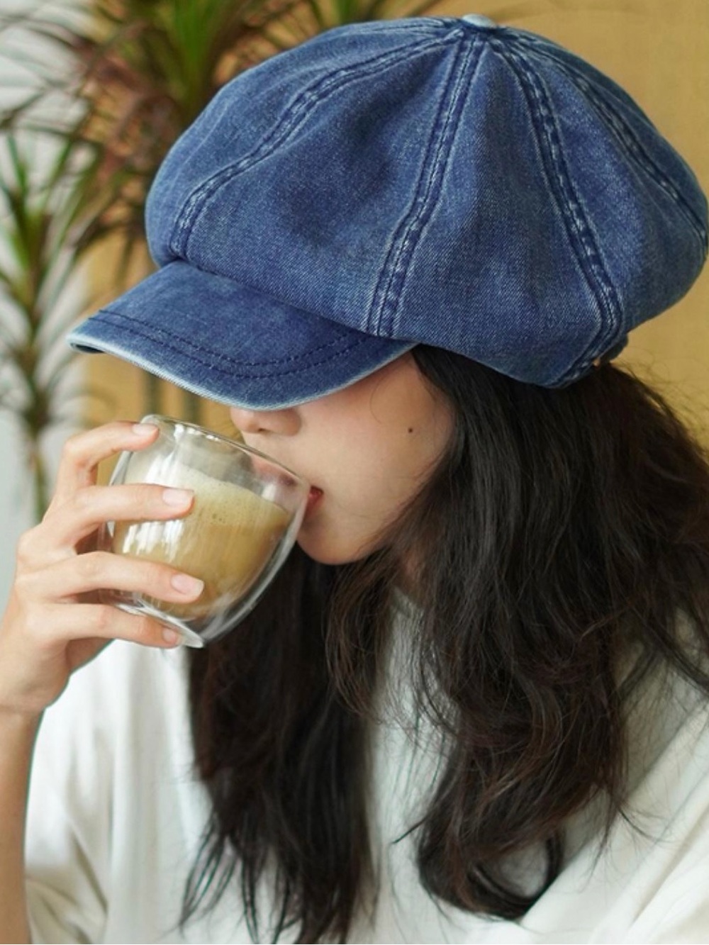 Cara Park Denim Newsboy Cap